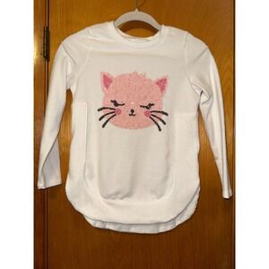 Colortree Girls Medium 10-12 White Pink Warm Cozy Sweater Cat Kitten Sequins
